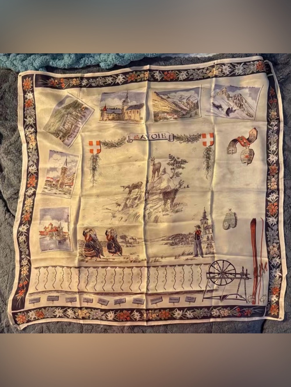 Vintage SAVOIE French Alps Souvenir Scarf – Mid-Century Alpine Skiing Decor